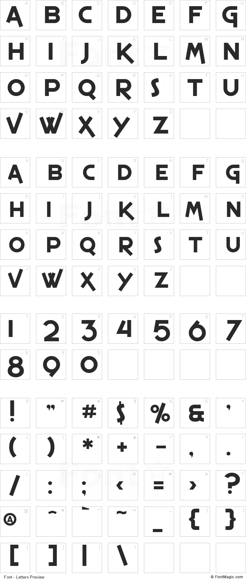 SF Espresso Shack Font - All Latters Preview Chart